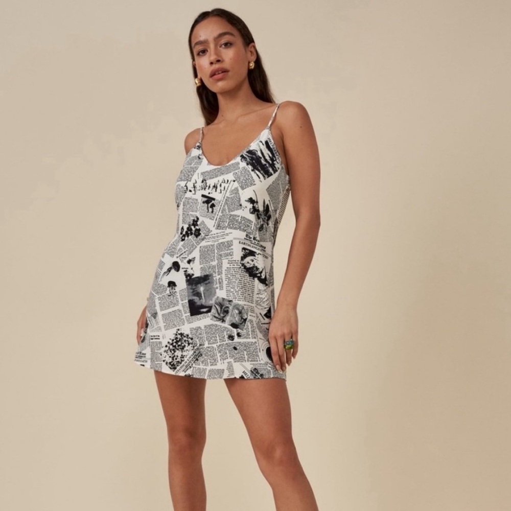 Rare Reformation dress! Never been worn out! She's a beauty! Newspaper print